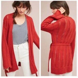 Anthropologie Meadow Rue Priscilla Pointelle Cardigan Rust Orange